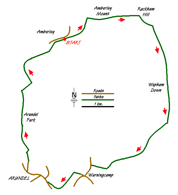 Route Map - Amberley and Arundel Circular Walk