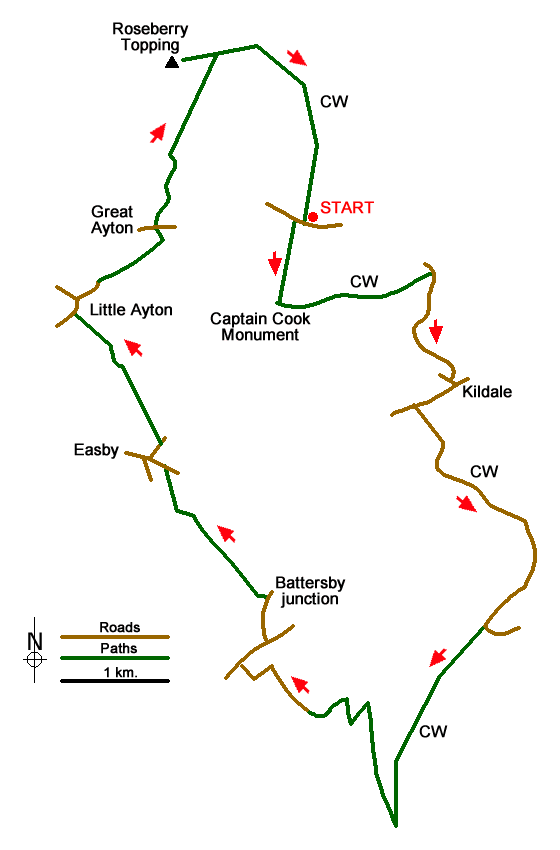 Route Map - Cleveland Way - Roseberry Common to Tidy Brown Hill Walk