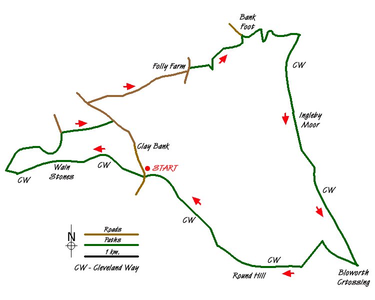 Route Map - Wain Stones, Bank Foot & Bloworth Crossing Walk