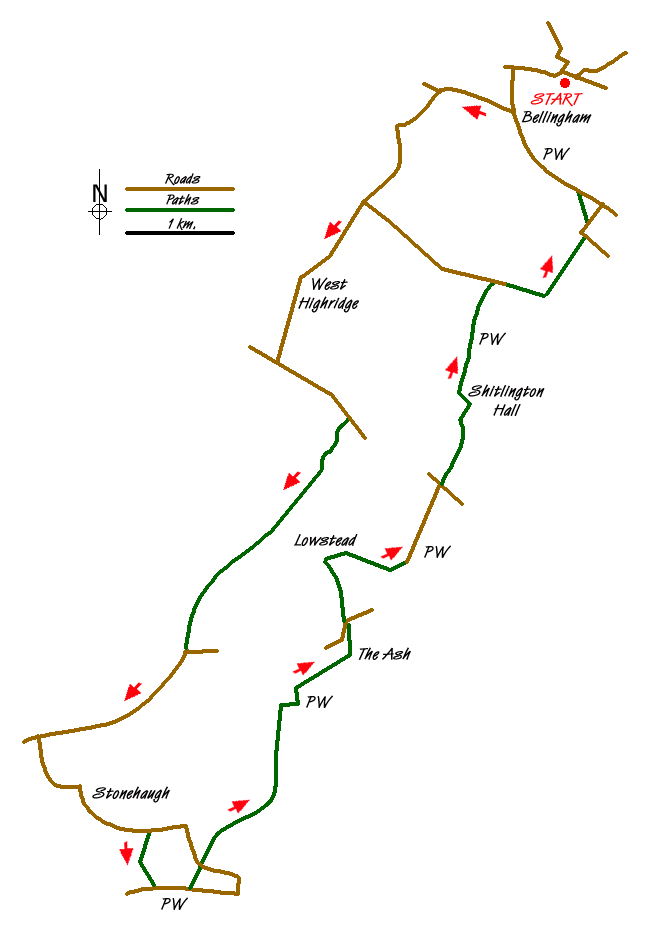 Route Map - Ladyhill to Bellingham circular Walk