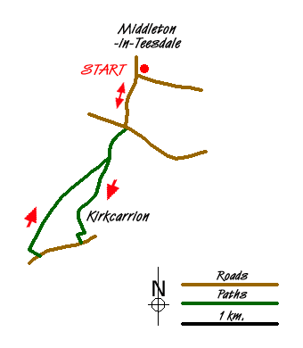 Route Map - Kirkcarrion from Middleton-in-Teesdale Walk