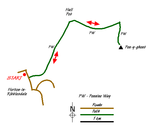 Route Map - Pen-y-ghent via Horton Scar Walk