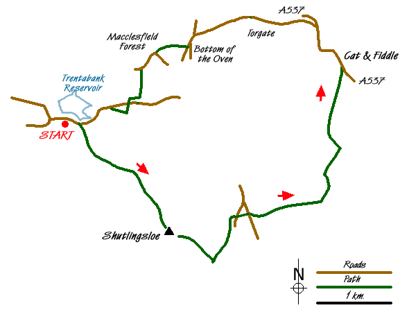 Route Map - Shutlingsloe and Macclesfield Forest from Trentabank Walk
