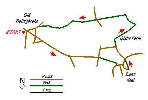 Route Map - Old Bolingbroke & East Keal circular Walk