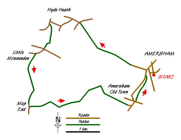 Route Map - Amersham circular via Hyde Heath and Little Missenden Walk