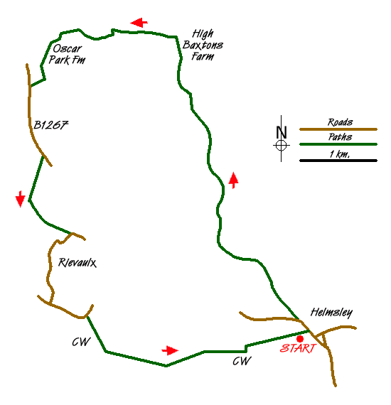 Route Map - Beck Dale & Rievaulx from Helmsley Walk