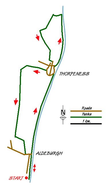 Route Map - Aldeburgh and Thorpeness Circular Walk