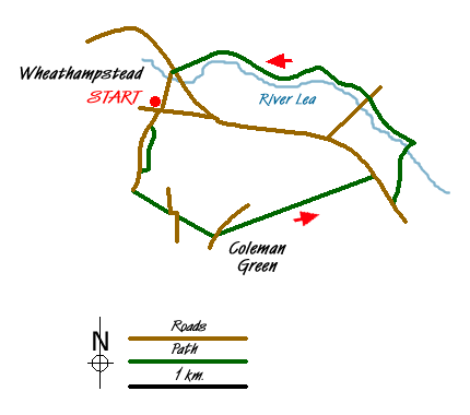 Route Map - Wheathampstead circular Walk