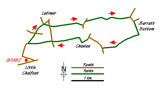Route Map - Sarratt Bottom and Chenies from Little Chalfont Walk
