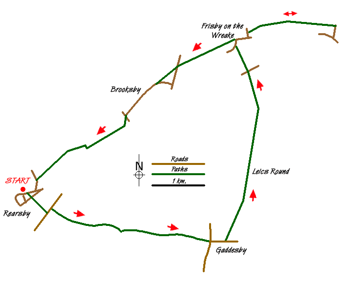 Route Map - Frisby on the Wreake & Brooksby from Rearsby Walk