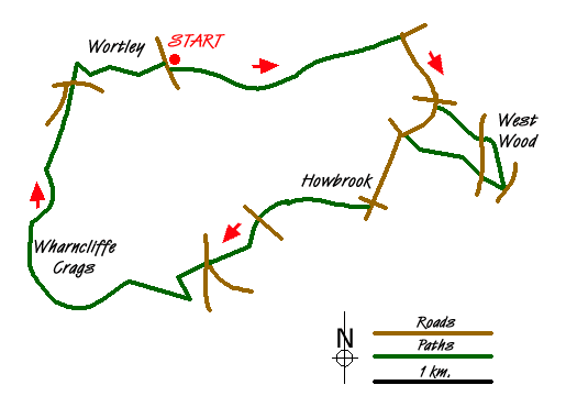 Route Map - Wortley circular including Wharncliffe Crags
 Walk