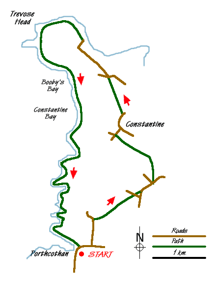 Route Map - Trevose Head & Constantine Bay from Porthcothan Walk