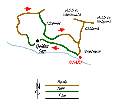 Route Map - Golden Cap from Seatown Walk