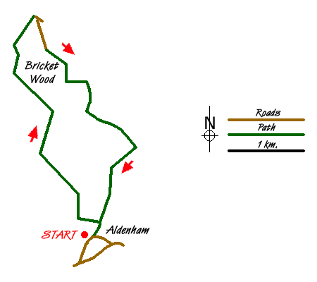 Route Map - Hertfordshire Way Aldenham to Bricket Wood Walk