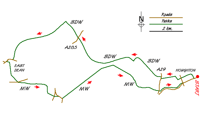 Route Map - Amberley & East Dean Circular Walk