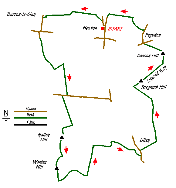 Route Map - Hexton circular
 Walk