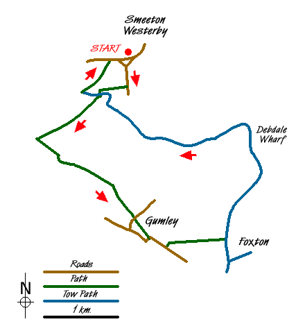 Route Map - Debdale Wharf & Foxton from Smeeton Westerby Walk