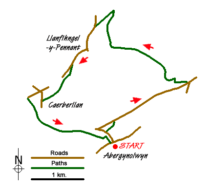 Route Map - Llanfihangel-y-pennant & Castell y Bere Walk
