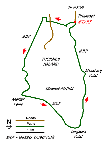 Route Map - Thorney Island circular from Prinsted
 Walk