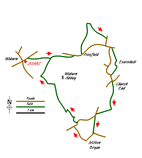 Route Map - Woburn Abbey, Eversholt & Milton Bryan Walk