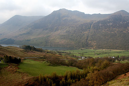 Looking down to Buttermere village from Low Bank