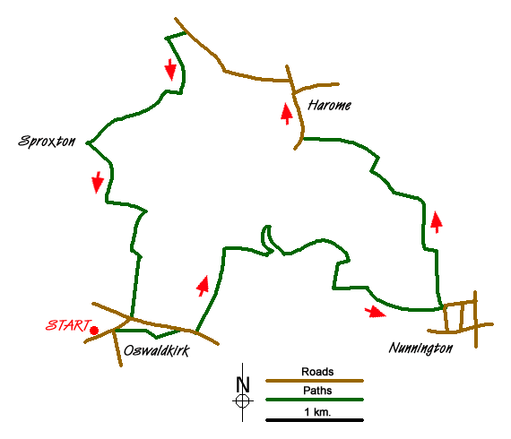 Route Map - Oswaldkirk, Nunnington & Harome circular
 Walk