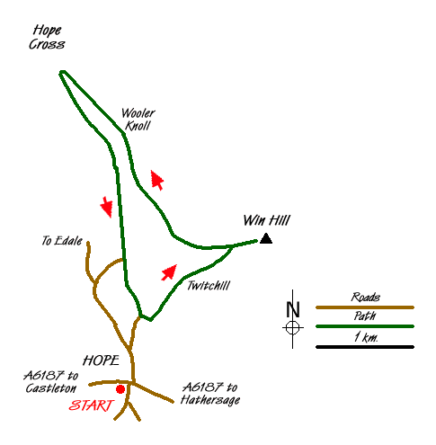 Route Map - Win Hill from Hope Walk