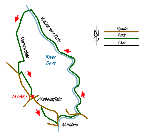 Route Map - Milldale and Wolfscote Dale Walk