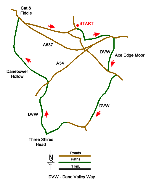 Route Map - Axe Edge Moor & Three Shires Head Walk