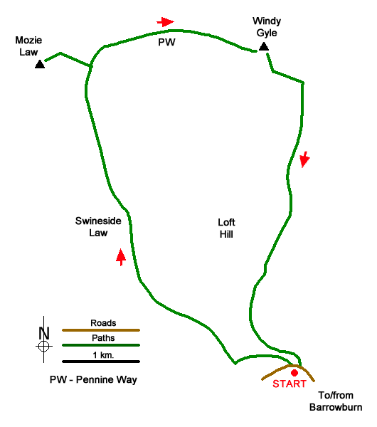Route Map - Mozie Law & Windy Gyle Walk