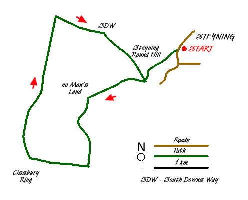 Route Map - Steyning Round Hill and No Man's Land Walk