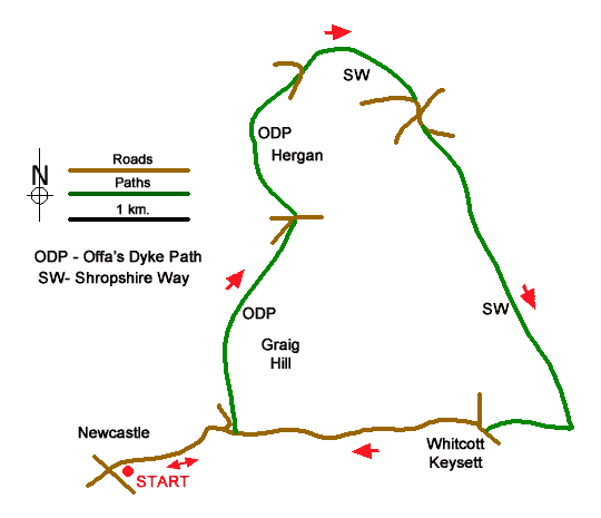 Route Map - Newcastle on Clun circular Walk