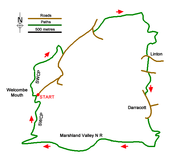 Route Map - Welcombe Mouth and Darracott Walk