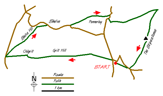 Route Map - Shelve & the Stiperstones from The Bog Walk