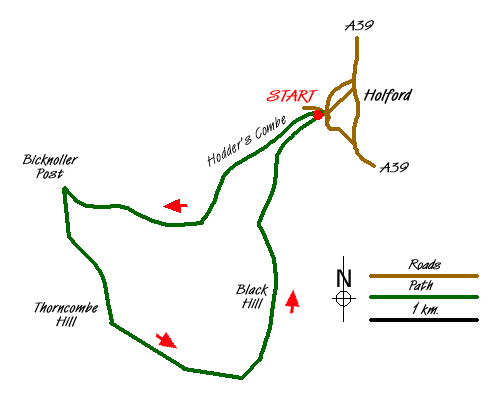 Route Map - Hodder's Combe, Bicknoller Post & Higher Hare Knap Walk