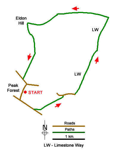 Route Map - Eldon Hill from Peak Forest
 Walk
