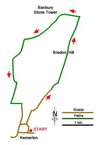 Route Map - Bredon Hill from Kemerton Walk