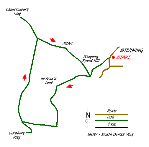 Route Map - Cissbury Ring and Chanctonbury Ring Walk
