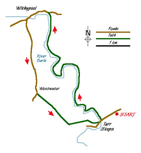 Route Map - The River Barle and Withypool from Tarr Steps Walk