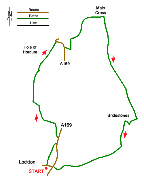 Route Map - Hole of Horcum & Bridestones from Lockton Walk