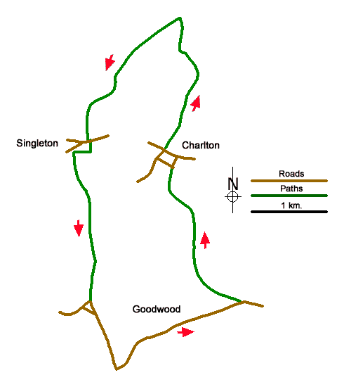 Route Map - Charlton, Singleton & Goodwood Circular Walk