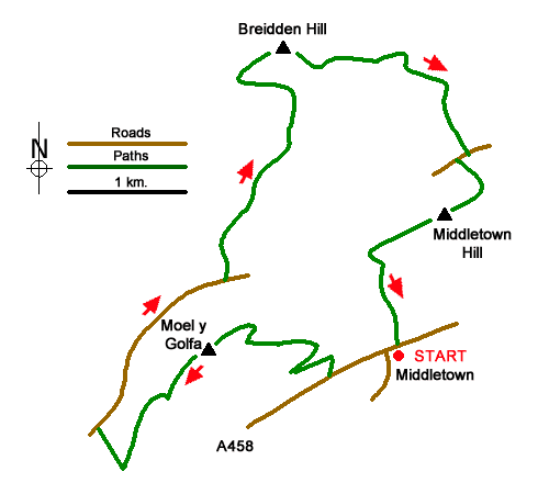 Route Map - Breidden Hill from Middletown Walk