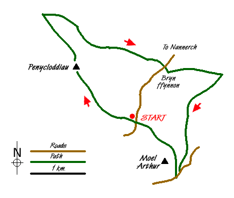 Route Map - Moel Arthur and Penycloddiau Walk