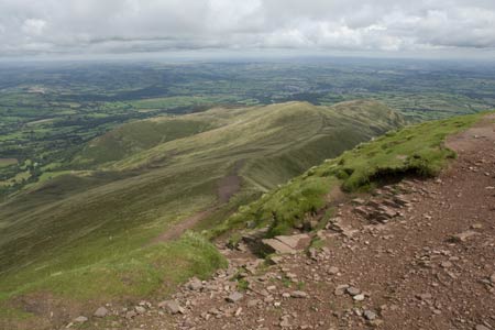 The view down the ridge from the summit of Pen y Fan