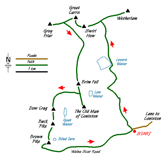 Route Map - Coniston's Magnificent Seven Walk