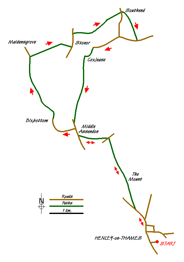 Route Map - Henley-on-Thames, Middle Assendon and Stonor Walk