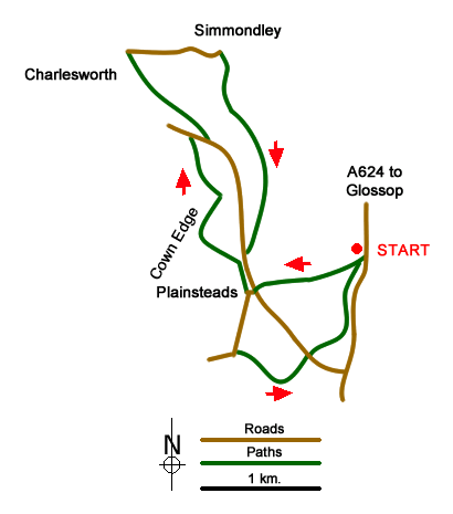 Route Map - Cown Edge & Whiteley Nab from Chunal
 Walk