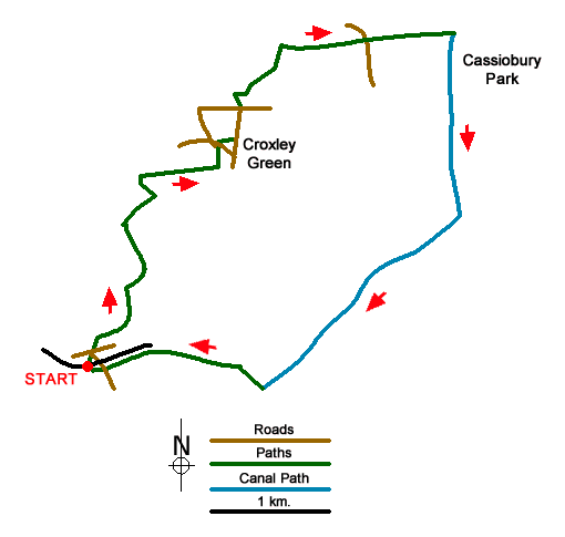 Route Map - Rickmansworth circular via Croxley Green and Watford
 Walk
