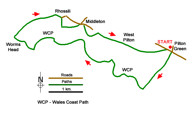 Route Map - Worms Head from Pilton Green Walk
