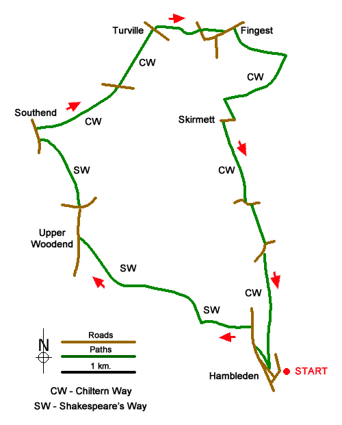 Route Map - Turville & Hambleden circular Walk